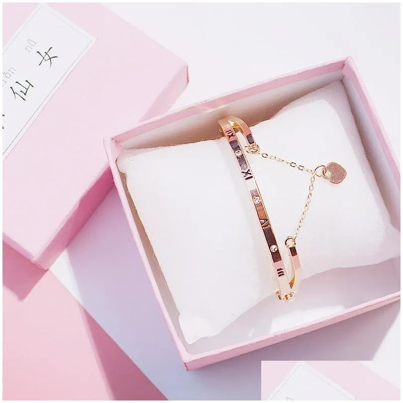 Charm Bracelets Wholesale- Rose Gold Stainless Steel Bracelets Bangles Female Heart Love Brand Charm Bracelet For Women Famous Jewelry Dhlaj