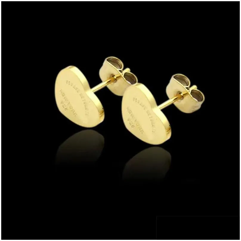 Luxury Brand T-Letter Ear Stud Earring Fashion Simple Women Heart Earrings Designer Classic 316L Titanium Plated 18K Gold Earring