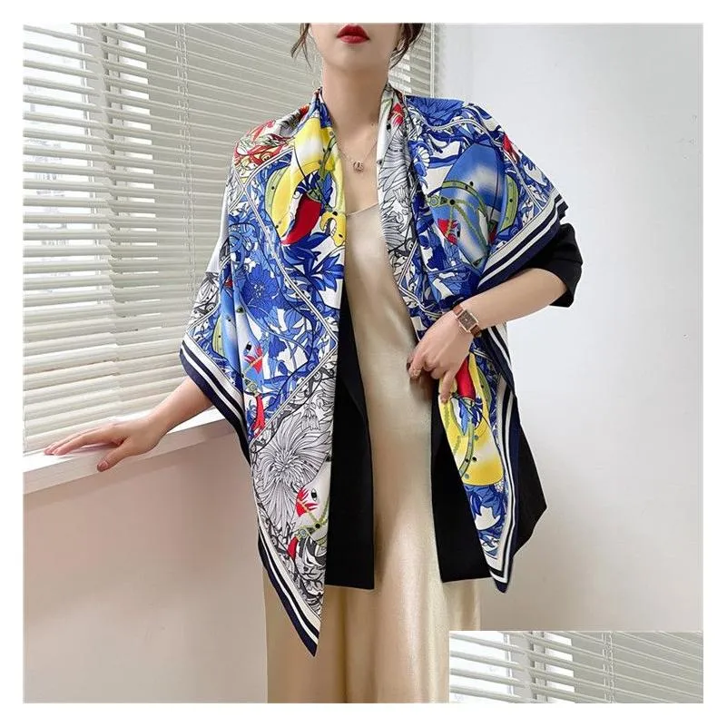 Twill Silk Scarf Women Horsehead Carriage Printing Square Scarves Fashion Versatile Wrap Female Foulard Large Hijab Shawl Neckerchief