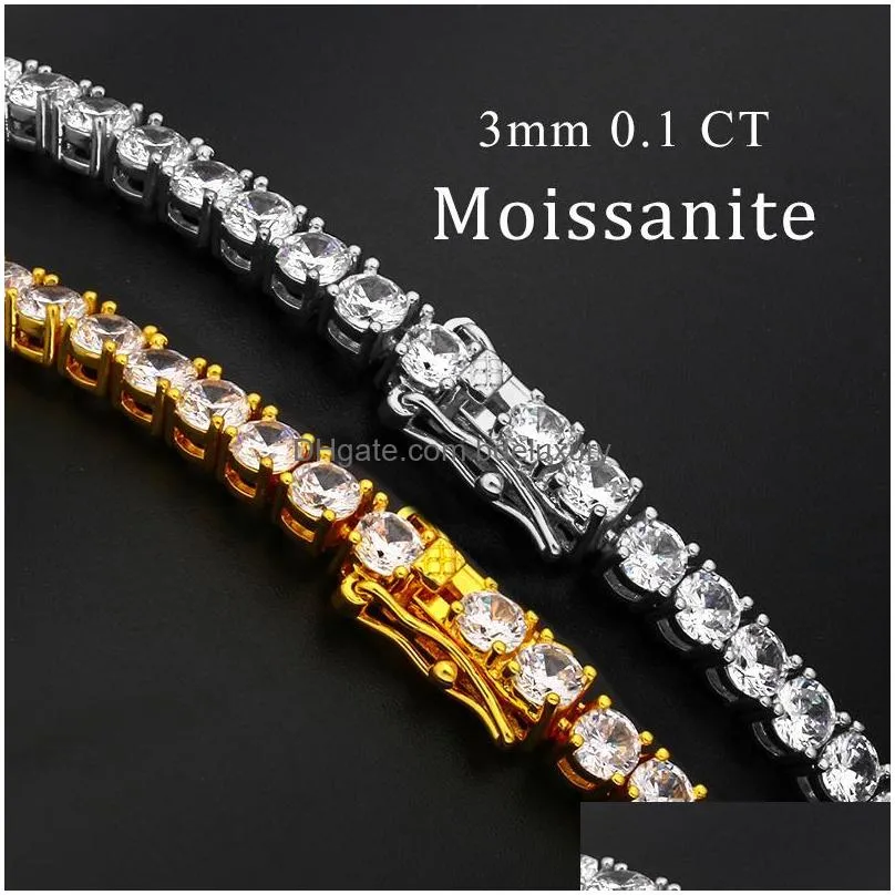 Chains Chains M -5Mm1 Row Moissanite Tennis Chain Necklace Uni Hip Hop Jewelry Fine Sterling Sier 925 For Woman Men Gift Drop Delivery Dhfk1