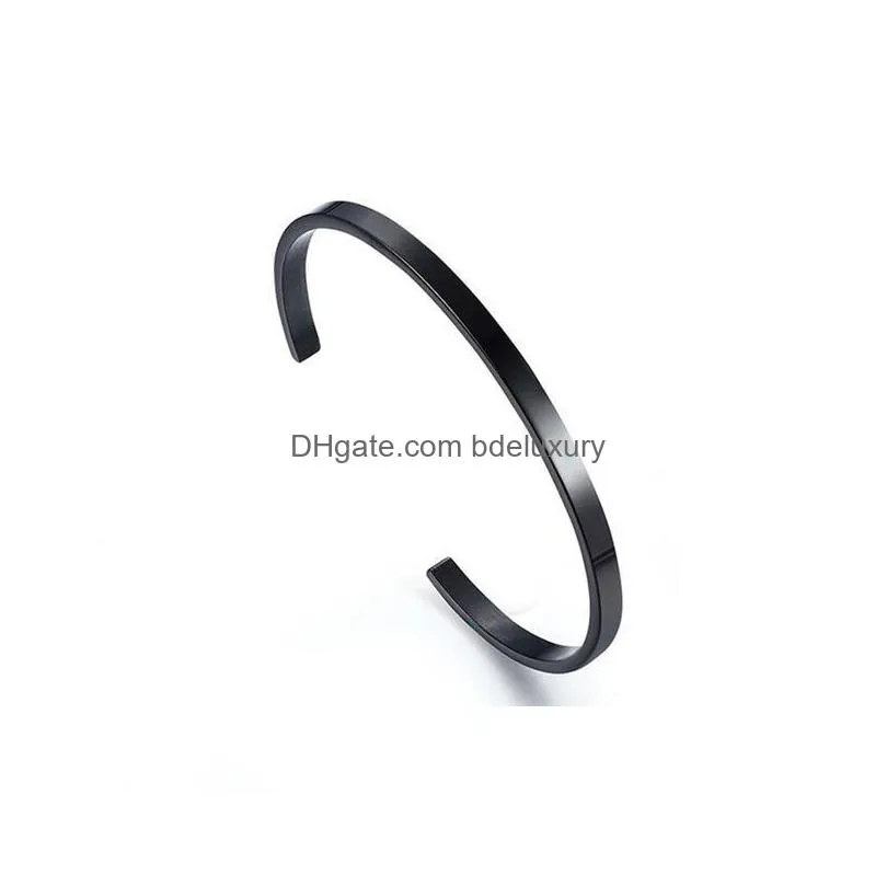 Bangle 4Mm Thin Open Cuff Bangles Stainless Steel Smooth Gold Black Rose Men Women Delicate Stackable Bracelet Jewelry Bangle Drop Del Dhrlh