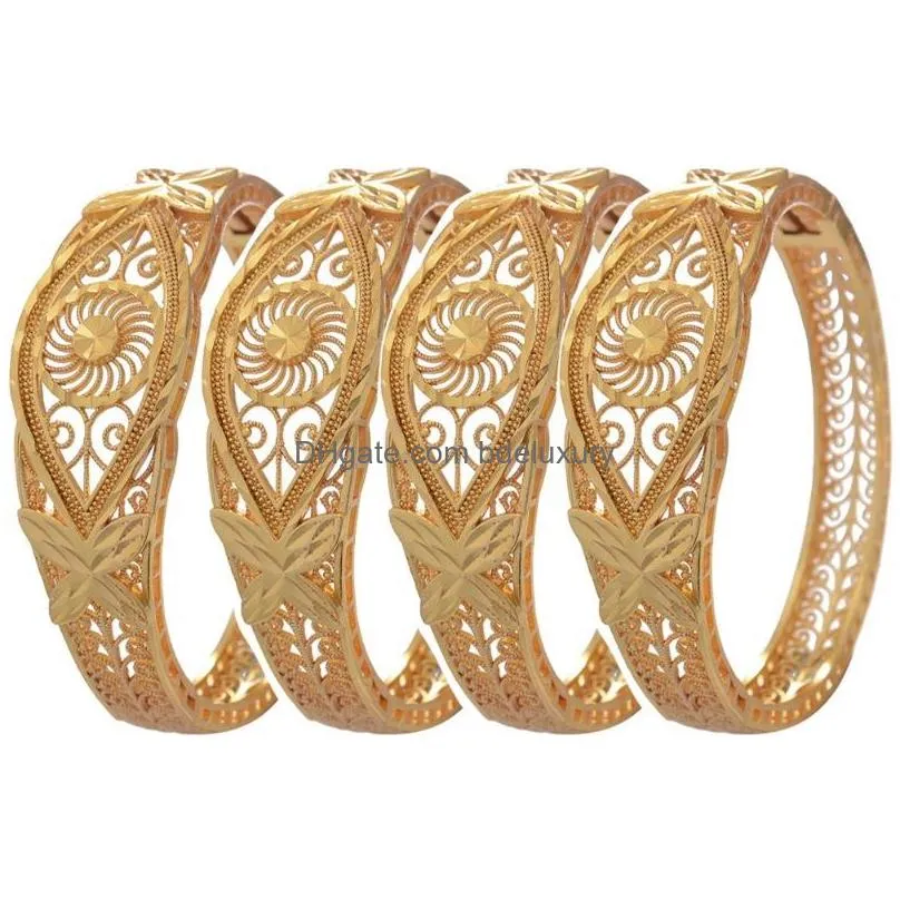 Bangle Bangle 4Pcs/Set Islamic 24K Dubai Gold Color Bangles For Women Ethiopia Bracelets Africa S Arab Wedding Jewelry Party Gift Drop Dhrx7