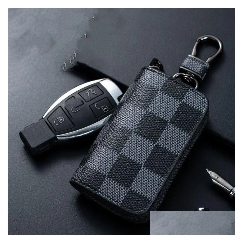 Bag Keychains Car Keys Holder Key Rings Black Plaid Brown Flower PU Leather Pendant Keyrings Charms for Men Women Gifts Fashion Designer Pouches Jewelry