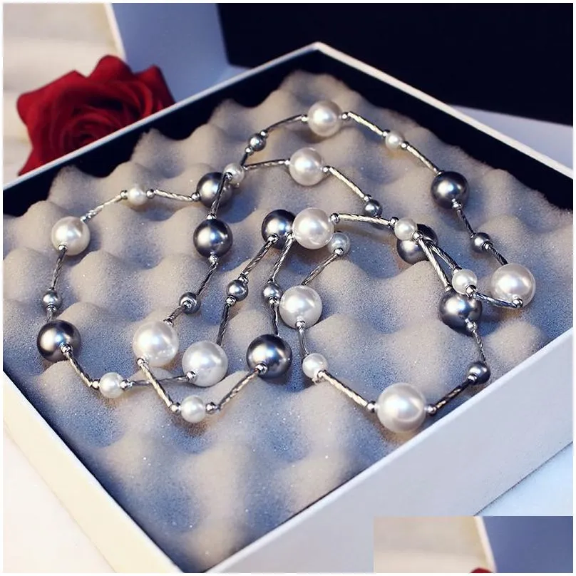 Jewelry Women Designer Full Pearl Necklace with Flower Double Sweater Chains Elegant Long Necklaces for Girl Gift