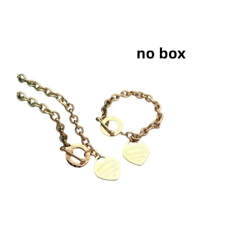 Chain Luxury Designer S Link Sier Heart Bangle Bracelet Necklace Set Shape Original Fashion Classic Women Jewelry Gift Drop Delivery J Dhnqt