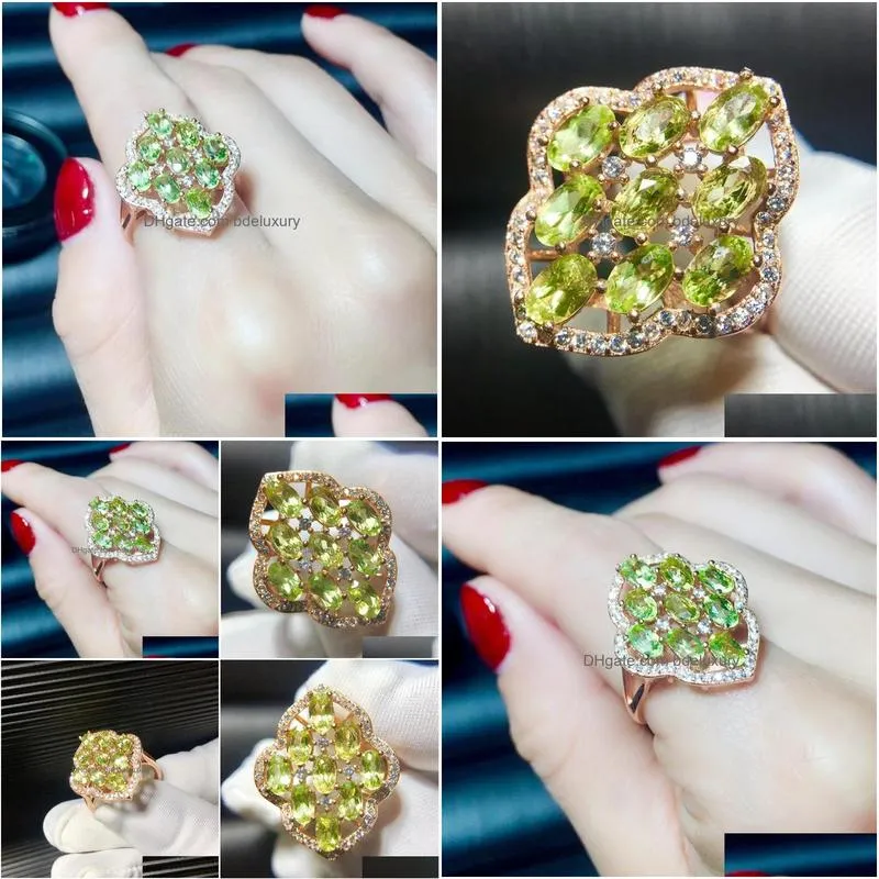 Cluster Rings Cluster Rings Per Jewelry Rhombus Style Ring Natural Real Peridot 0.3Ctx9Pcs Gemstone 925 Sterling Sier T205271 Drop Del Dhxrd