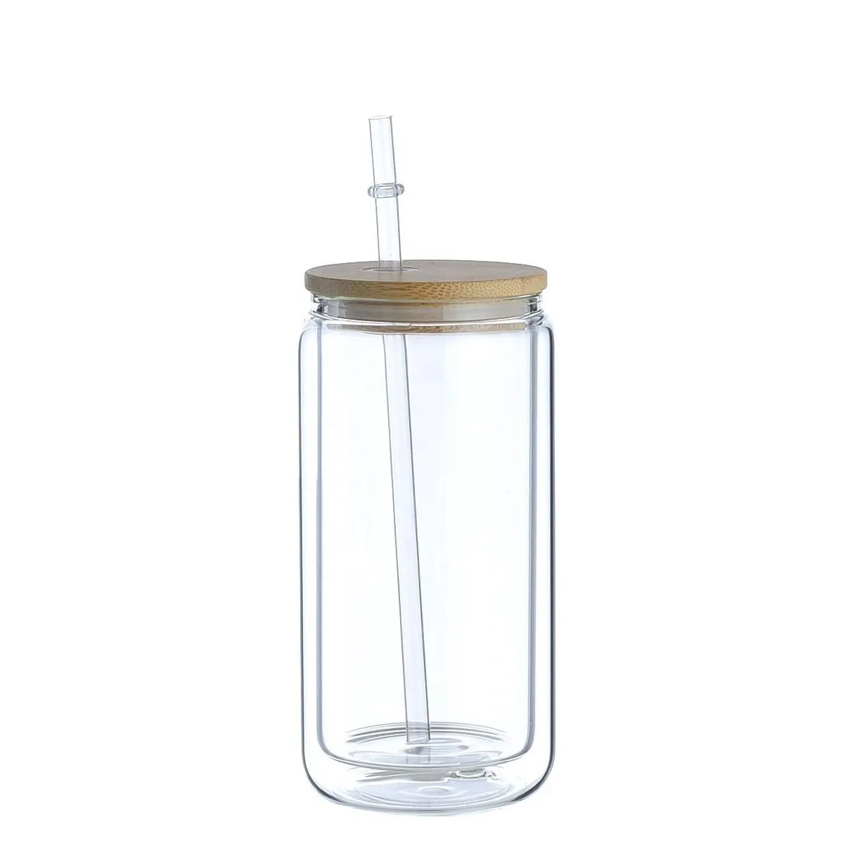 16oz sublimation snowglobe glasre cup cups water tumbler clear iced coffee mug double wall beer can glass with lid straw