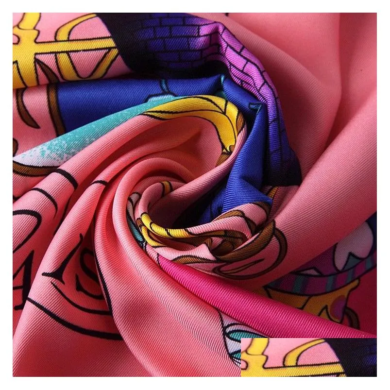 New Twill Silk Scarf Women Paris Printing Square Scarves Fashion Wrap Female Foulard Large Hijab Shawl Neckerchief 130*130CM