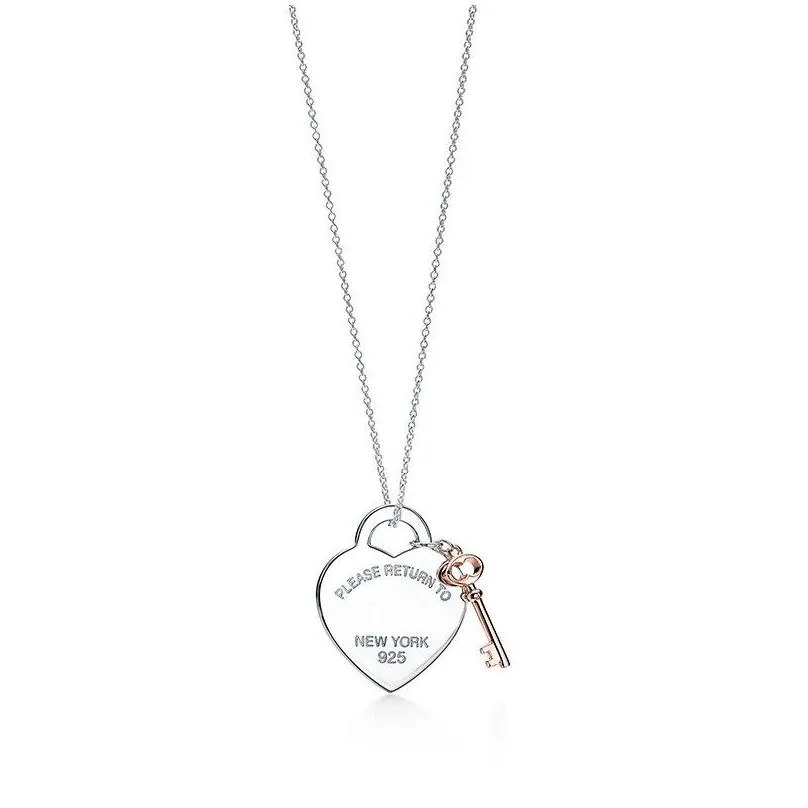 Pendant Necklaces Fashion Please Return To  Heart Key Pendant Necklace Original 925 Sier Love Necklaces Charm Women Diy Jewelr Dhjbd
