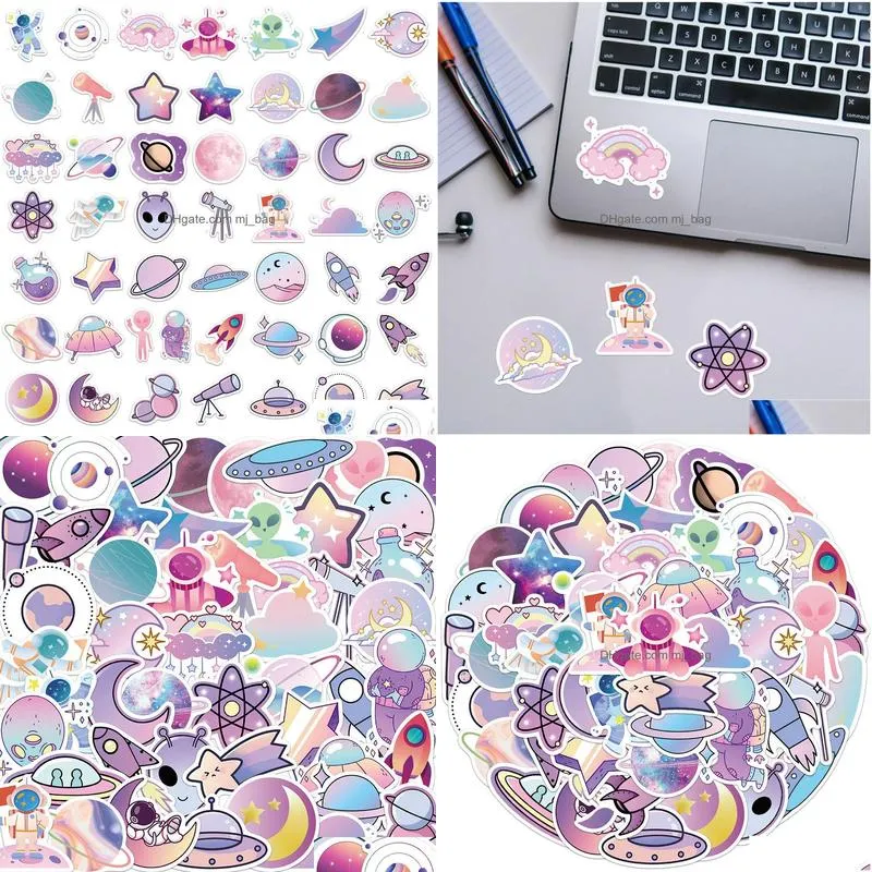 Other Decorative Stickers 50Pcs Cute Gradient Color Cartoon Planet Nasa Stickers Astronaut Alien Decals Suitcase Scrapbook Phone Lapto Dhohu