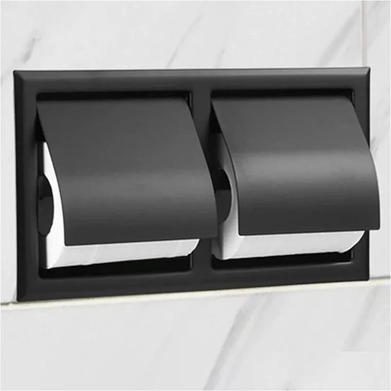Toilet Paper Holders Toilet Paper Holders Double Recessed Toileissue Holder Black All Metal Contruction 304 Stainless Steel Bathroom R Dhwt8