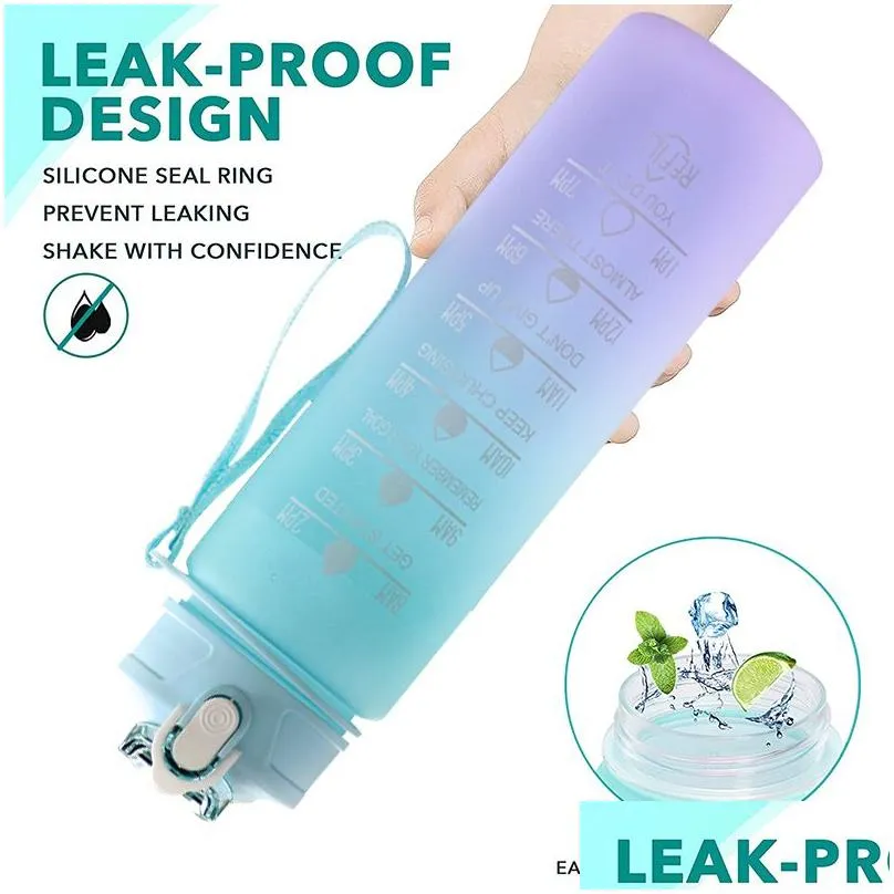 Tumblers 750Ml Sports Water Bottle With St Portable Fitness Bike Cup Motivational Leakproof For Gym Cam Tour Drop Delivery Home Garden Dhakz