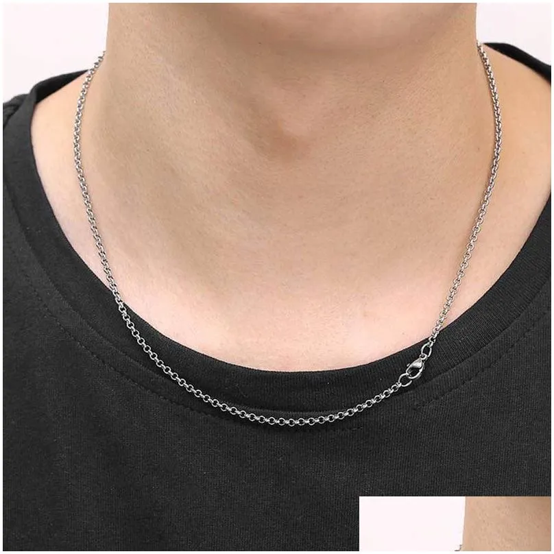 Other 2Mm 316L Stainless Steel Necklace Round Rolo Link Chains Women Mens Fashion Jewelry Drop Delivery Jewelry Necklaces Pendants Dhqoe