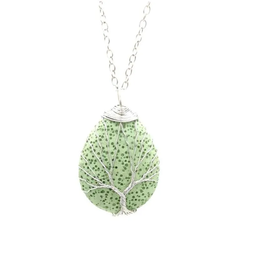 Pendant Necklaces Tree Of Life Pattern Colorf Waterdrop Heart Lava Stone Essential Oil Diffuser Necklace Aromatherapy Drop Delivery Je Dhspa