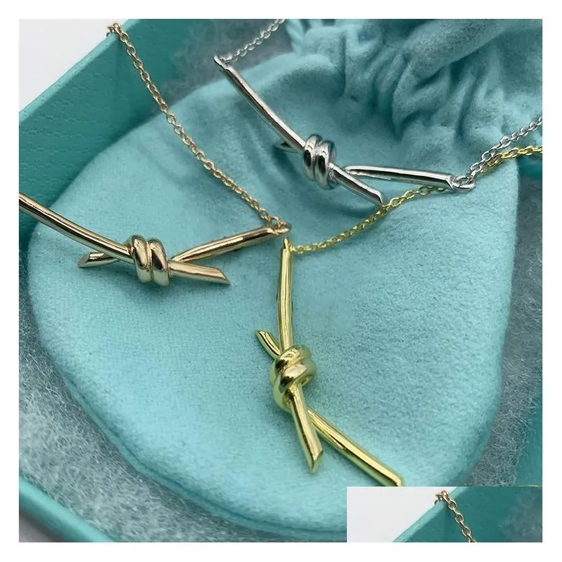 Pendant Necklaces S925 Sterling Sier Bowknot Sweet Pendant Necklace 18K Gold Cross Chain Choker Necklaces Jewelry For Party Wedding Dr Dhfao