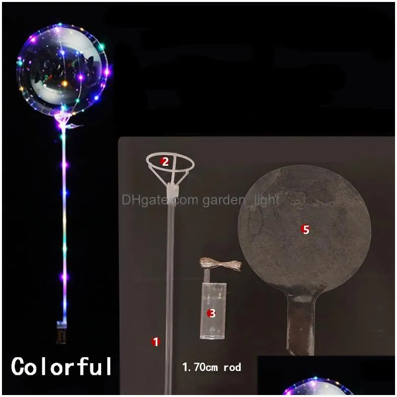 20 inch bobo balloon led light multicolor luminous novelty lighting 70cm pole  30leds string night lights for street stall party wedding holiday