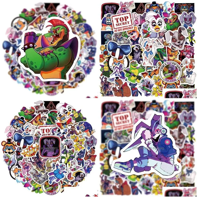 Other Decorative Stickers 50Pcs Fnaf Security Breach Cartoon Horror Game Iti Stickers For Skateboards Laptop Lage Diy Kids Phone Gift Dhuez