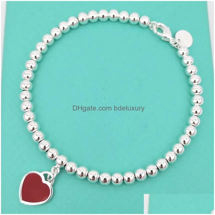 Beaded Ms S925 Pure Sier Enamel Classic Heart-Shaped Tags 4 M Bead Bracelet With America And Europe  Woman Holiday Drop Delivery Je Dhlpm