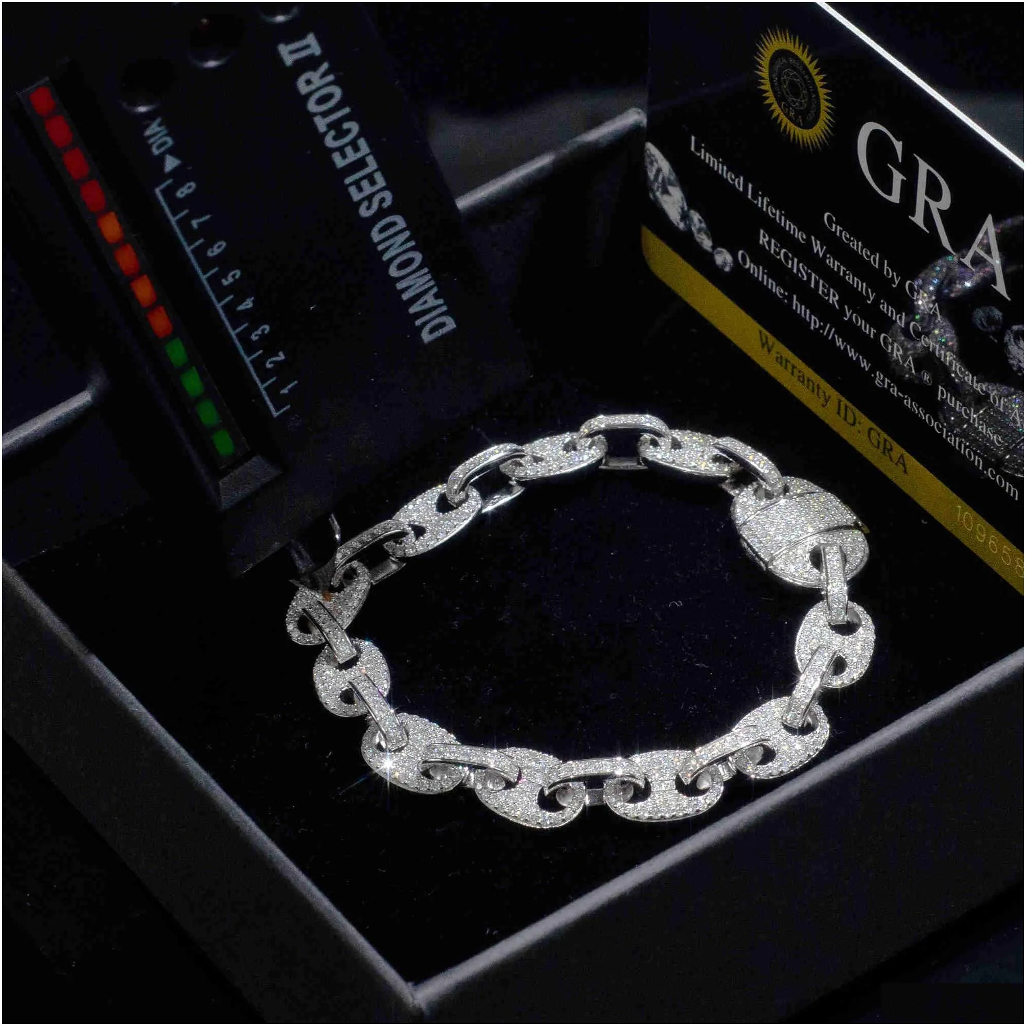 Pass Diamond Tester VVS Ice Out Moissanite Coffee Beans Cuban Link Chain 8mm Bracelet Sier Fine Jewelry for Man Woman