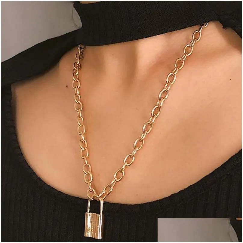 Chains Of-Lilu Layer Lover Lock Pendant Choker Necklace Steampunk Padlock Heart Chain Collier Couple Jewelry Gift Chains Drop Delivery Dh0W8