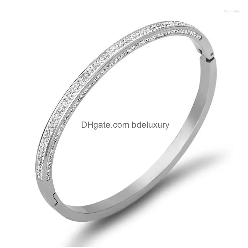 Bangle Bangle Cubic Zirconia Crystals Cuff Bracelets Stainless Steel Fahison Bridal Gold Thin Bangles Elegant Jewelry Drop Delivery Je Dh6Qr