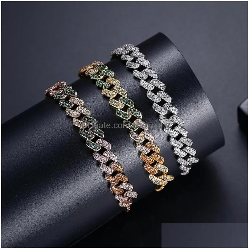 Bangle Allakalo Mticolor Cuban Chain Bracelet Hip Hop Small Cubic Zircon Paved Fashion Jewellery For Women Men Dating Daily-Life Gift Dhs3Y