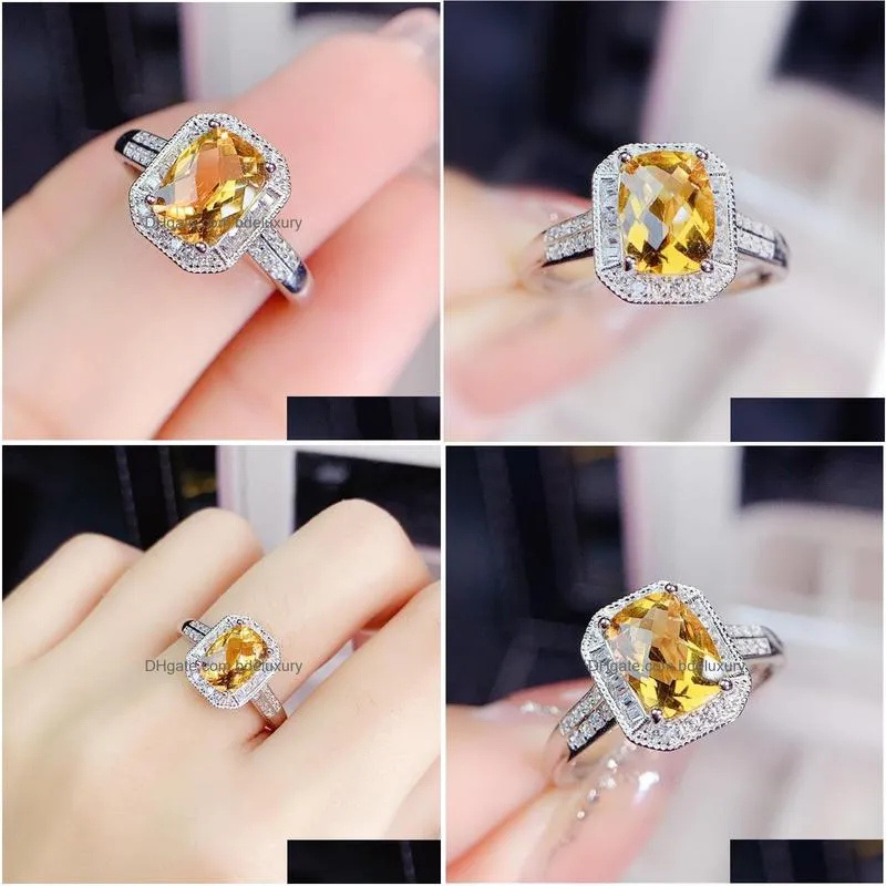 Cluster Rings Cluster Rings Natural Real Citrine Rec Ring 6X8Mm 1.6Ct Gemstone 925 Sterling Sier Fine Jewelry J215235 Drop Delivery Je Dhdxk