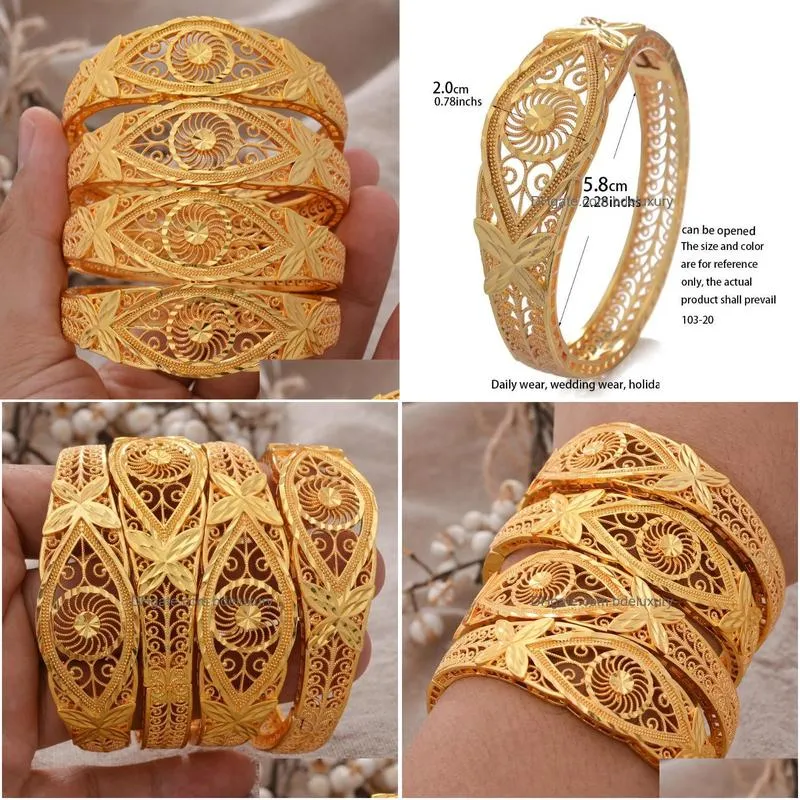 Bangle Bangle 4Pcs/Set Islamic 24K Dubai Gold Color Bangles For Women Ethiopia Bracelets Africa S Arab Wedding Jewelry Party Gift Drop Dhrx7