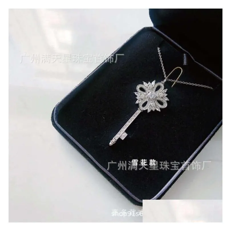 Strands, Strings 925 Sterling Sier Iris Key Necklace 18K Rose Gold Fl Diamond Sunflower Snow Chinese Knotting Long Sweater Drop Delive Dhldq