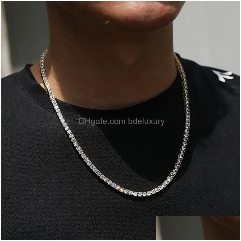 Chains Chains M -5Mm1 Row Moissanite Tennis Chain Necklace Uni Hip Hop Jewelry Fine Sterling Sier 925 For Woman Men Gift Drop Delivery Dhfk1