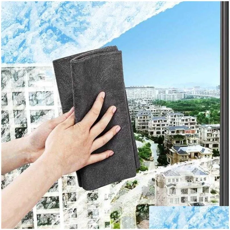 Cleaning Cloths Magic Cleaning Cloth Thickened Mtifunction Thicken Glass Wi No Watermark Reusable Window Rag Kitchen Drop Delivery Hom Dh4Hs