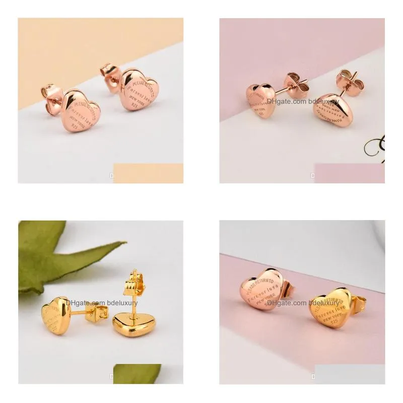 Stud New Arrival 316L Surgical Stainless Steel Love Stud Earrings Ip Rose Gold High Polished Women Jewelry Heart Design Earring Drop D Dhkce