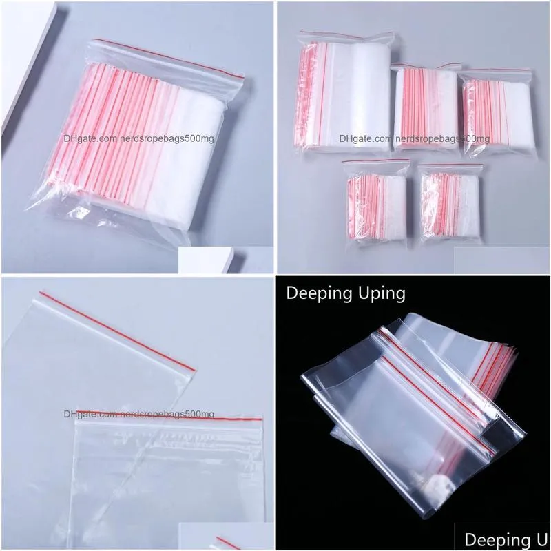 Food Storage & Organization Sets 100Pcs Pe Self-Styled K Lock Zipped Poly Clear Bags Plastic Food Storage Transparent Package Bag Cand Dh4Pk