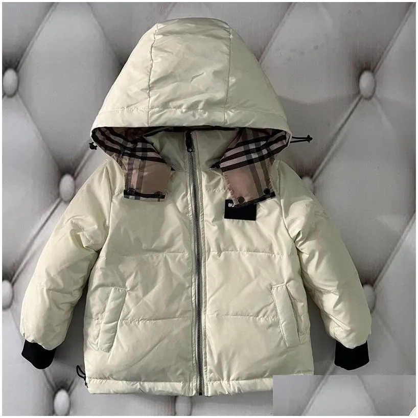 Down Coat Children Puffer Down Coats Designer Hooded Plaid Coat Fashion Girls Boys Hoodie Winter Warm Duck Jackets Childrens Brown Bab Dhtjo