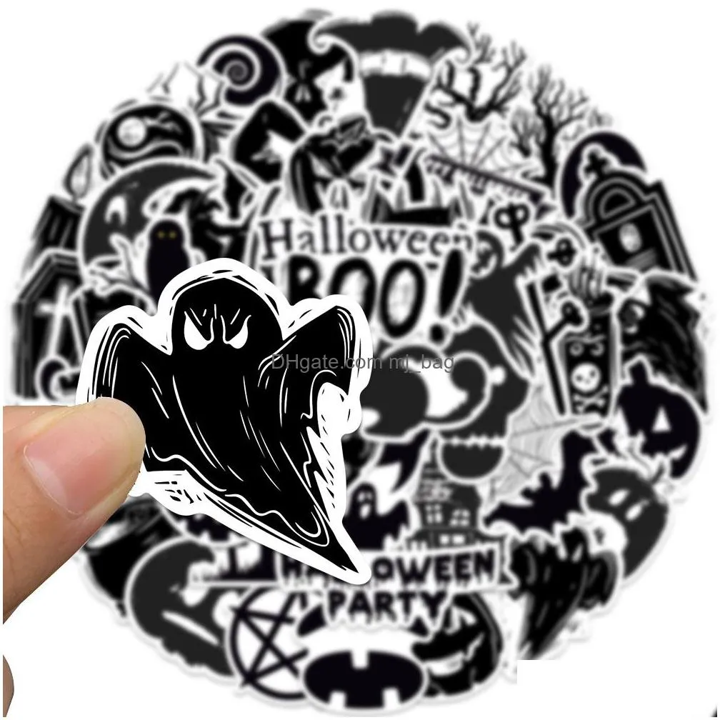 Other Decorative Stickers 50Pcs Horror Black And White Goth Stickers Halloween Party Iti Pack For Moto Car Suitcase Laptop Sticker Ska Dhtfg