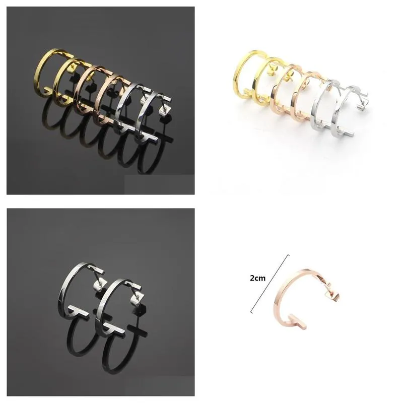 Stud Fashion Stainless Steel Double Rose Gold Sier T Earrings Womens C Drop Delivery Jewelry Earrings Dhnjw