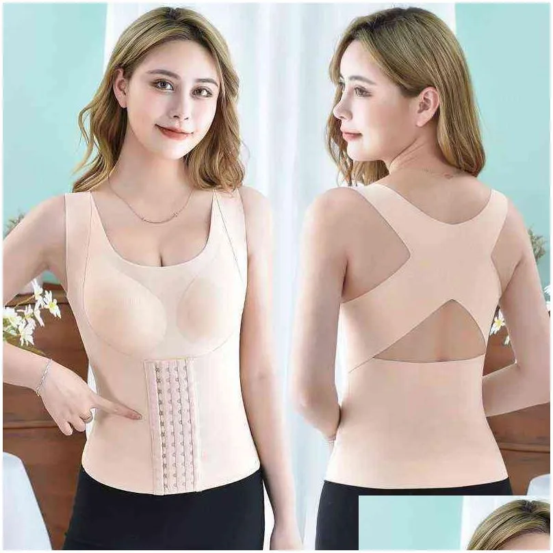 Waist & Tummy Shaper 3 In1Women Reducing Girdle Posture Corrector Bra Seamless Underwear Slimming Belly Sheath Cross Back Tank Tops Bo Dhi5F