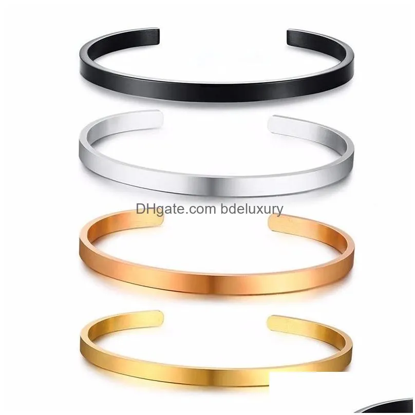 Bangle 4Mm Thin Open Cuff Bangles Stainless Steel Smooth Gold Black Rose Men Women Delicate Stackable Bracelet Jewelry Bangle Drop Del Dhrlh