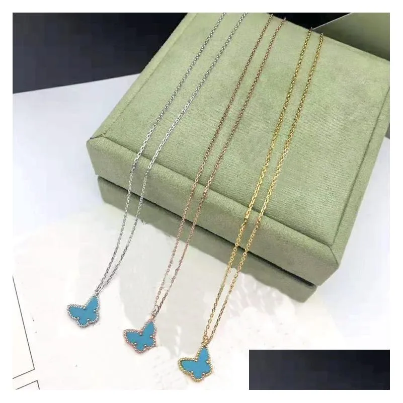 fashion lady brass onyx mother of pearl malachite carnelian ceramic 18k plated gold necklaces with mini lucky butterfly pendants 3