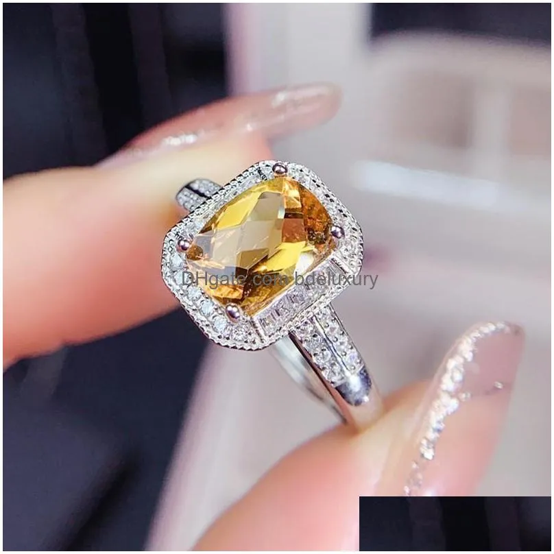 Cluster Rings Cluster Rings Natural Real Citrine Rec Ring 6X8Mm 1.6Ct Gemstone 925 Sterling Sier Fine Jewelry J215235 Drop Delivery Je Dhdxk