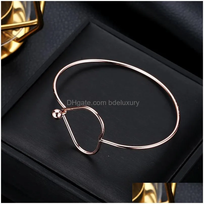 Bangle Simple Bangle Temperament Metal Small  Wild Accessories Geometric Personality Peach Heart Open Bracelet Drop Delivery Jewe Dhdtb