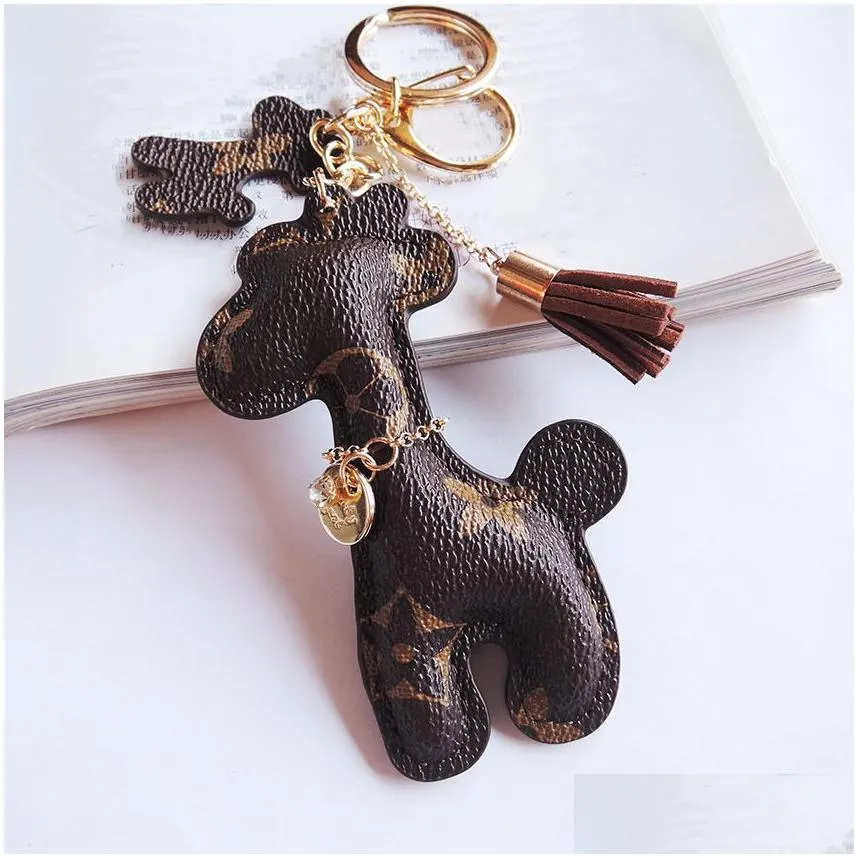 Leather Designer Keyring PU Animal Pendant Bag Charms Keychains Cute Fashion Gift Jewelry Accessories Cartoon Giraffe Key Chains Ring