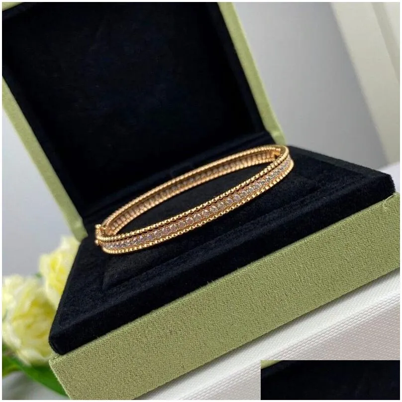 Bangle High Quality Bangle 925 Sterling Sier Single Row Zircon Bracelets Women Simple Fashion Luxury Brand Jewelry Party Gift Drop Del Dhopf