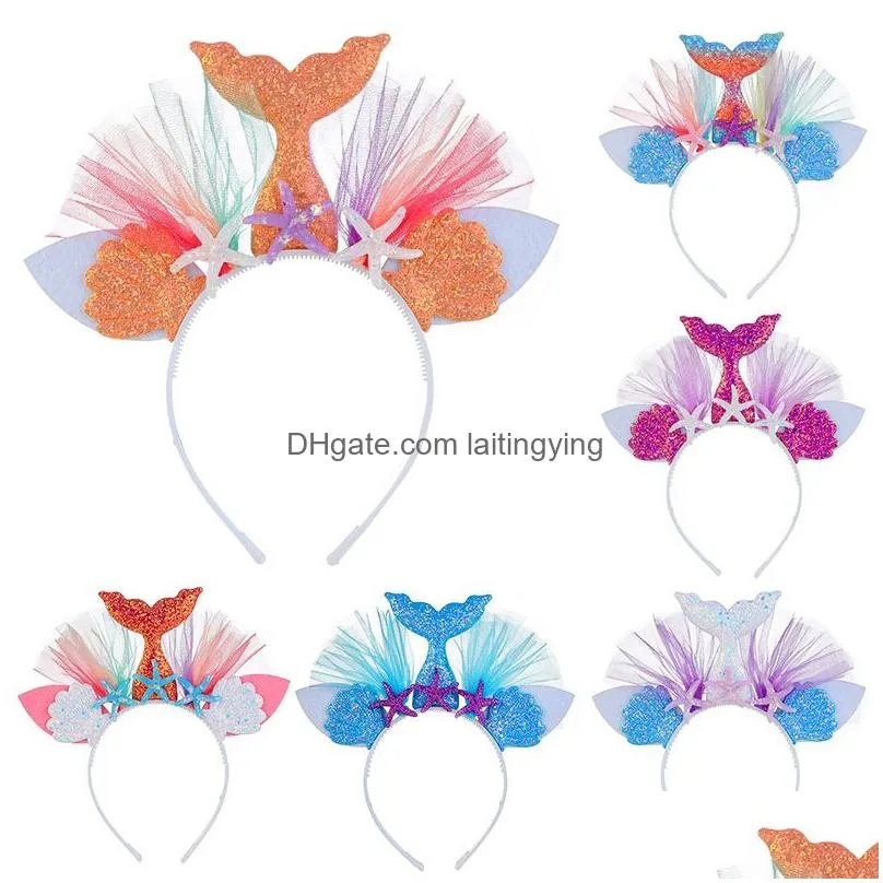 7 colors hair accessories rainbow mermaid hairband sticks princess mesh flower animal hairbands hair accessories