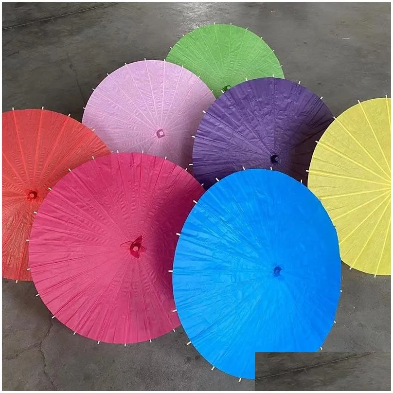 60cm solid color dance paper umbrella painting chinese paper parasol wedding party decoration favors classical umbrellas bh8545 tqq