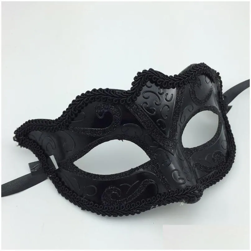 Party Masks Party Masks Women Girls Y Black Lace Edge Venetian Masquerade Hallowmas Mask With Shining Glitter Drop Delivery Home Garde Dh8Lq