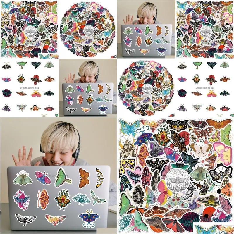 Other Decorative Stickers 50Pcs Retro Butterfly Stickers Moths Butterflys Moth Iti For Diy Lage Laptop Skateboard Motorcycle Bicycle S Dh5Qd