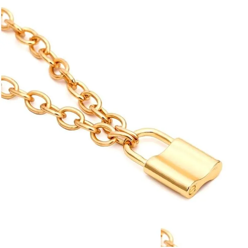 Chains Of-Lilu Layer Lover Lock Pendant Choker Necklace Steampunk Padlock Heart Chain Collier Couple Jewelry Gift Chains Drop Delivery Dh0W8
