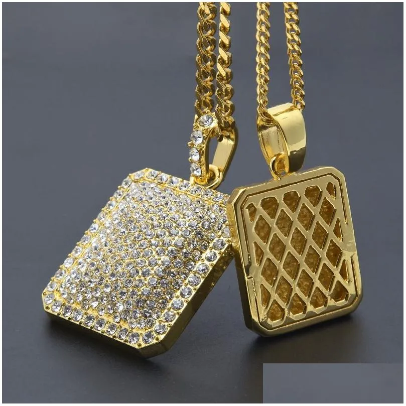 Mens Gold Cuban Link Chain Fashion Hip Hop Jewelry with Full Rhinestone Bling Diamond Dog Tag Iced Out Pendant Necklaces