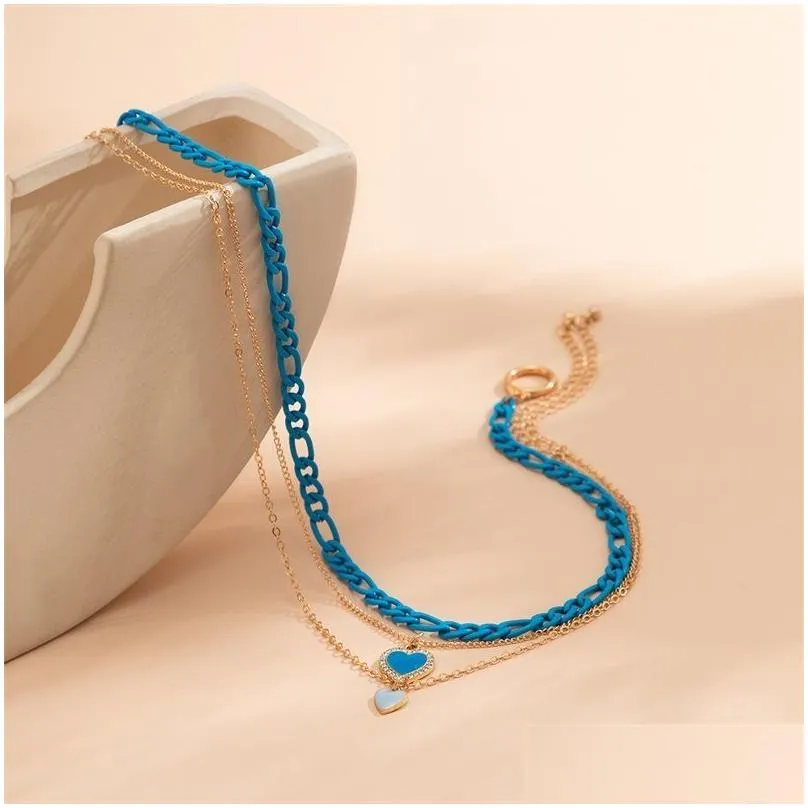 Pendant Necklaces Mti-Layer Blue Love Pendant Necklace Bracelet Gradual Change Designer Jewelry Bracelets Ring Womens Mens Couple Fash Dhqvl